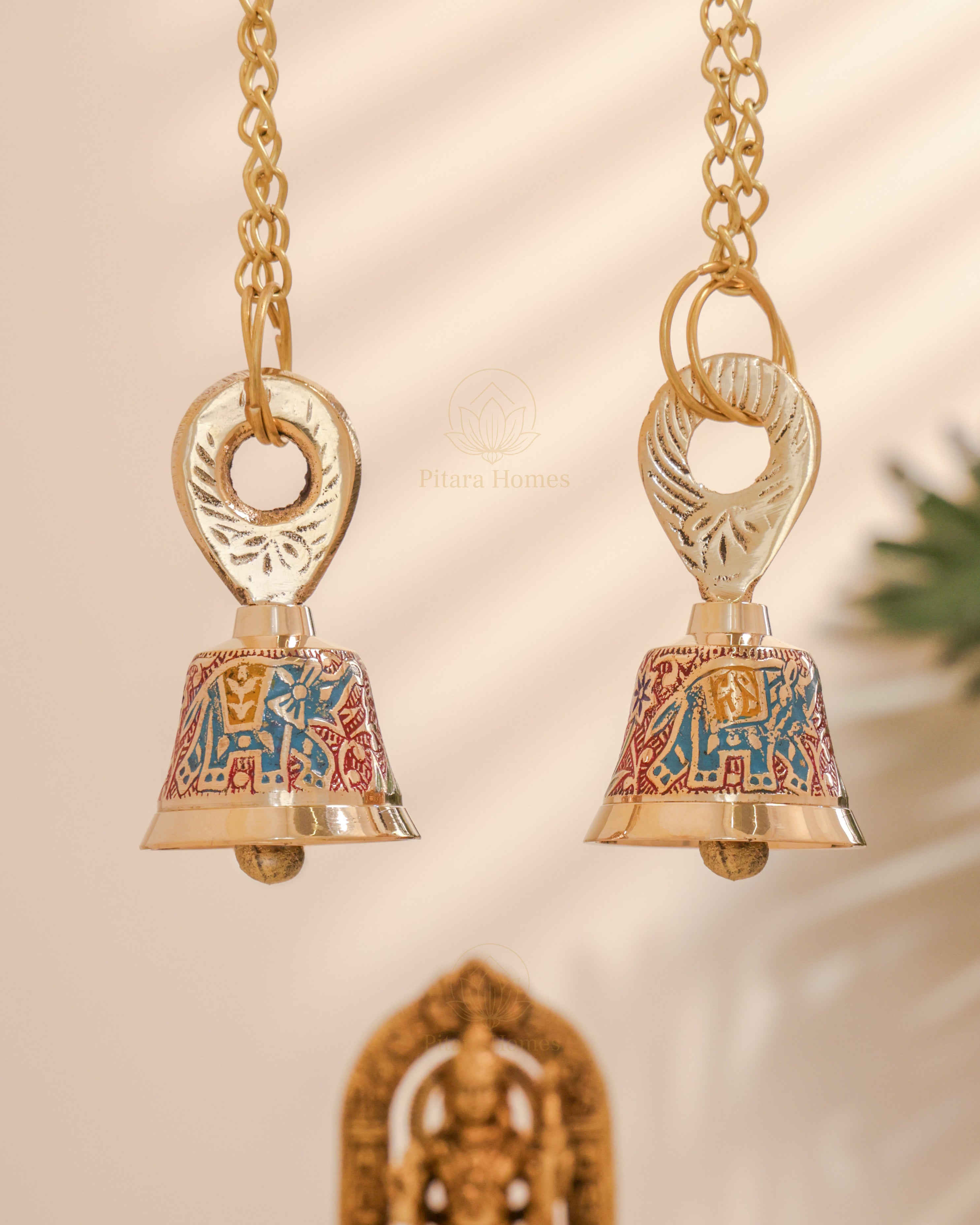 Divine Brass Hanging Pooja Bell - Nandi & Peacock Design | PITARA HOMES