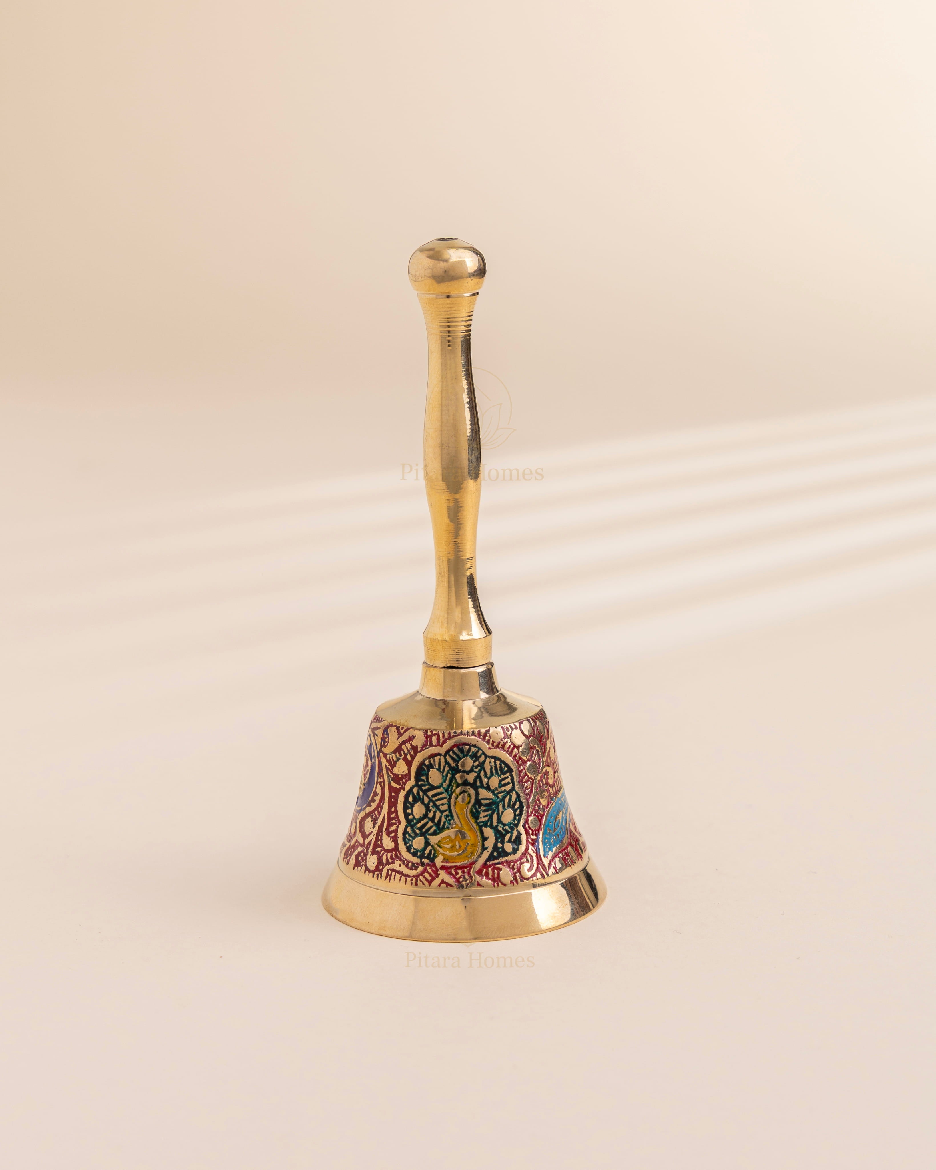 Pure Brass Peacock Meenakari Hand bell