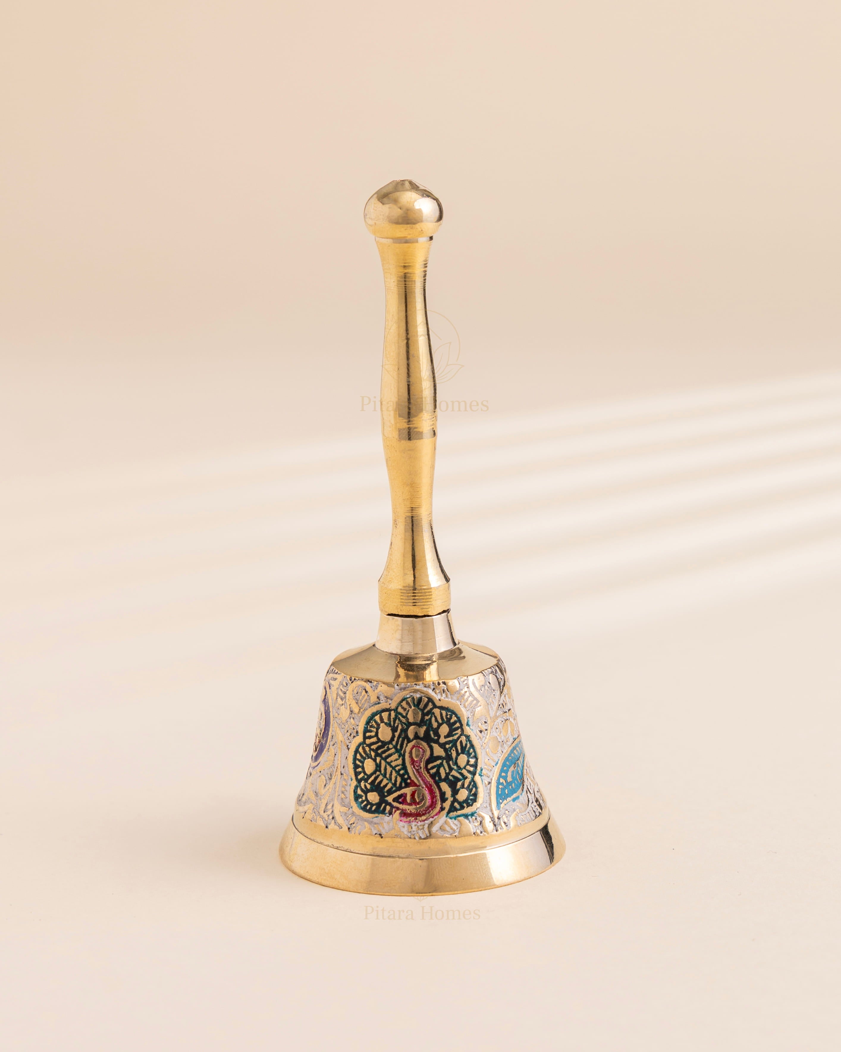 Pure Brass Peacock Meenakari Hand bell