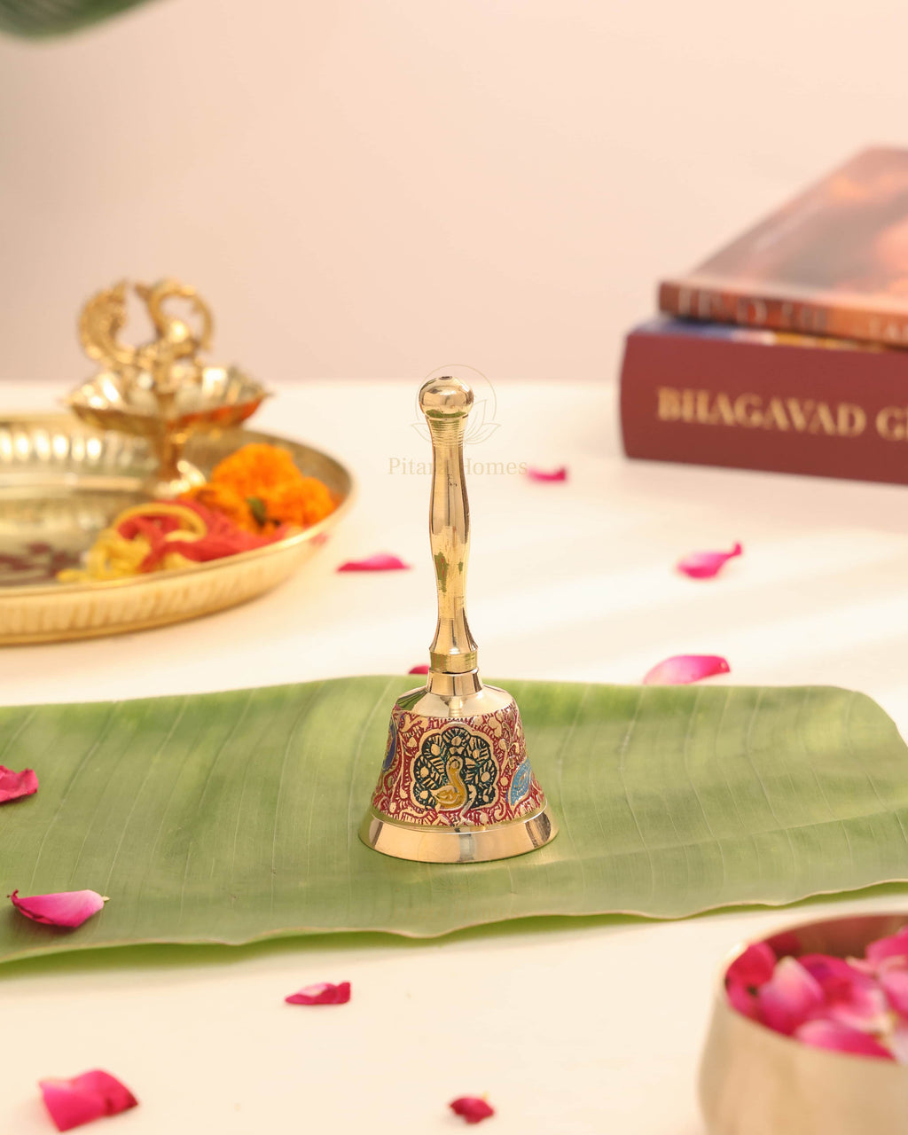 Pure Brass Peacock Meenakari Hand bell
