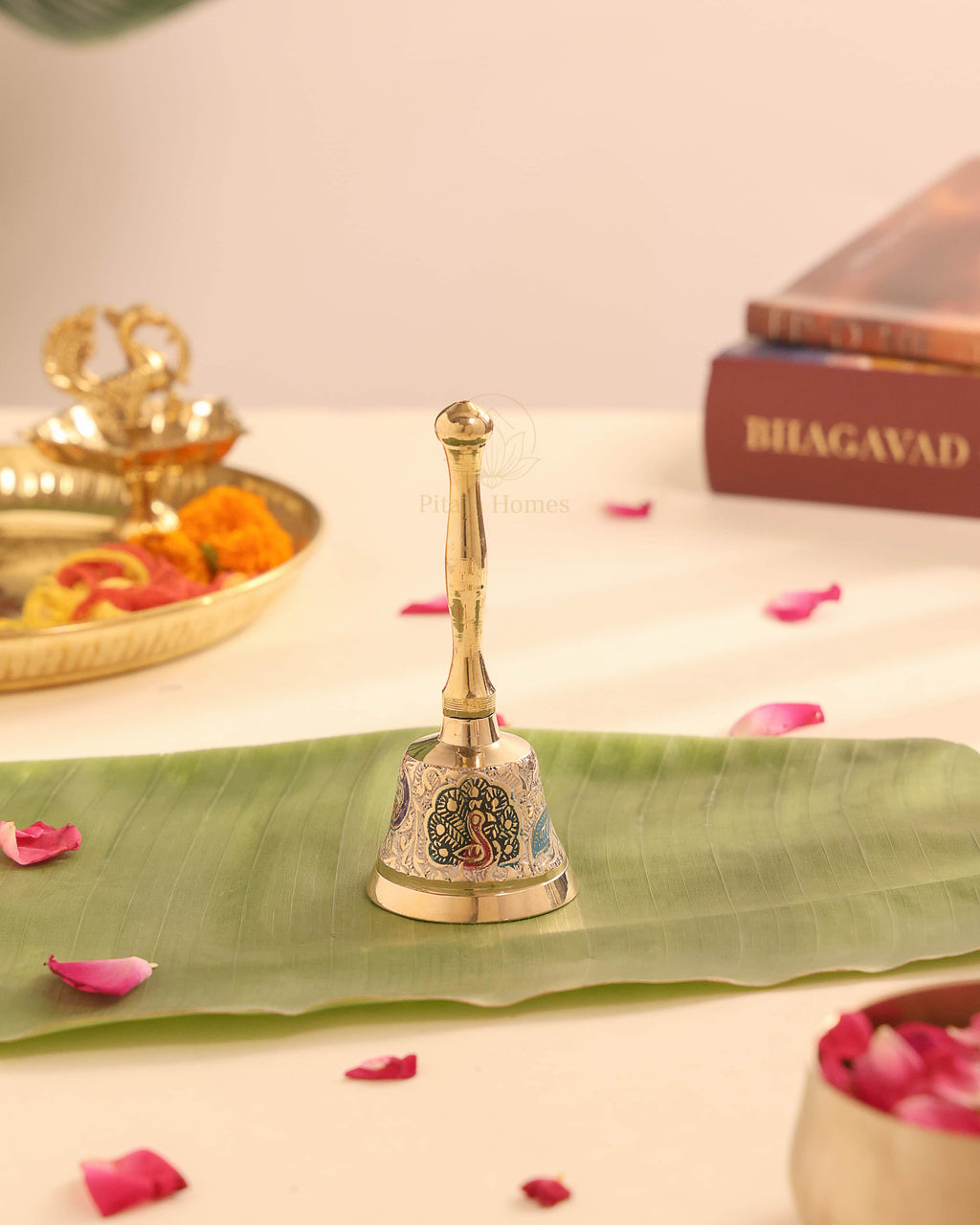 Pure Brass Peacock Meenakari Hand bell