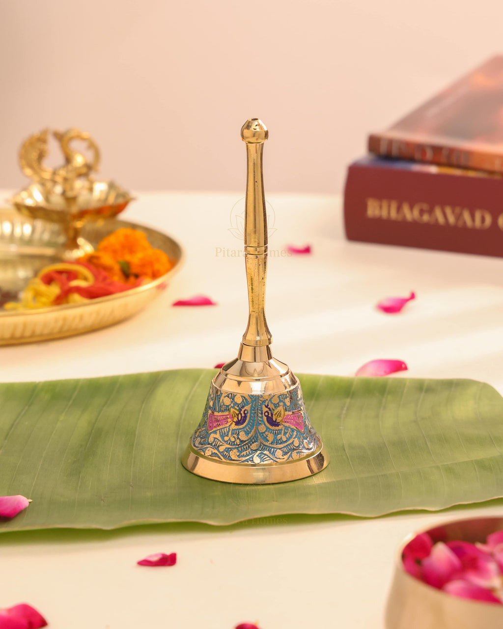 Pure Brass Peacock Meenakari Hand bell
