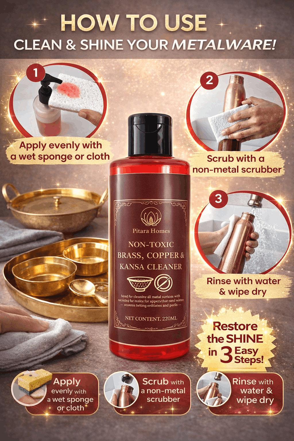 Pitara Homes cleaner agent- Brass,Copper, Bronze