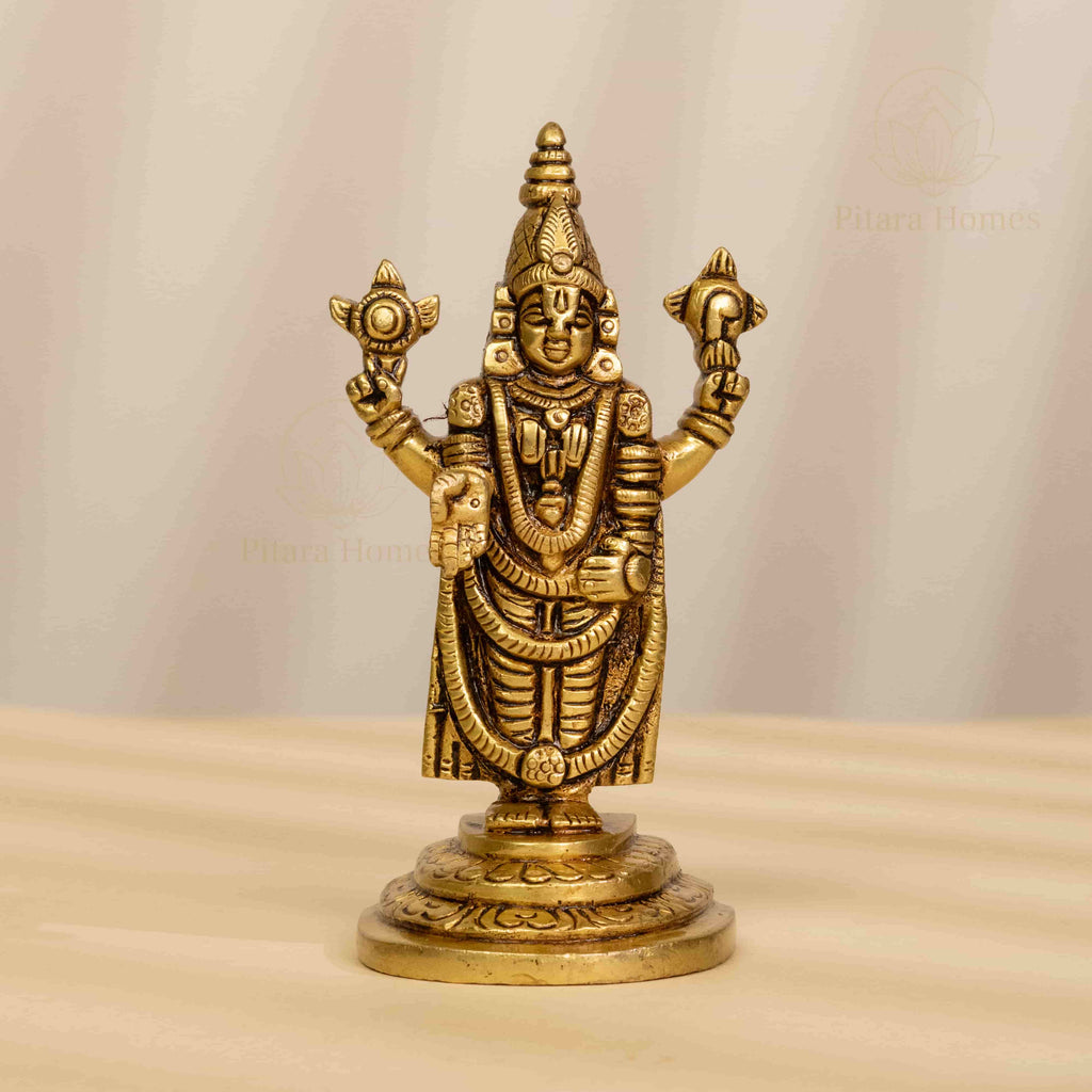 Pure Brass Balaji Idol & Lotus diya Gift (Set of 3)
