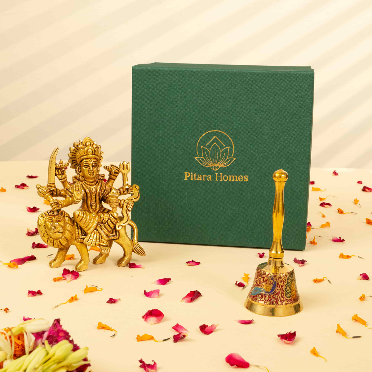 Premium Gift box Brass Sherawali Maa & Meenakari Bell