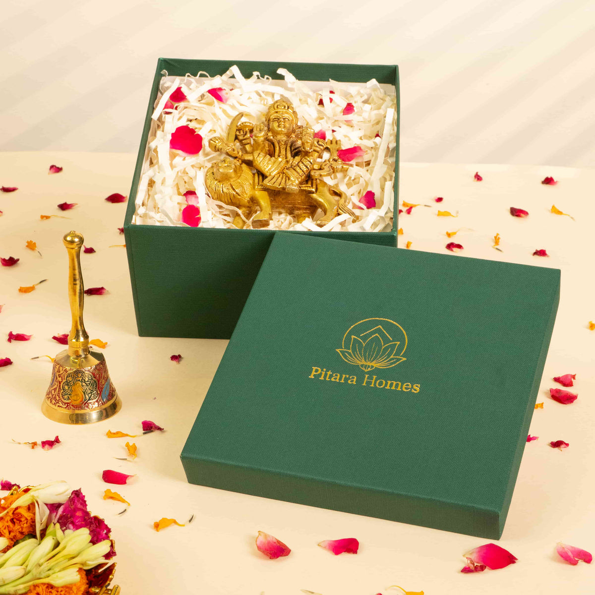 Premium Gift box Brass Sherawali Maa & Meenakari Bell
