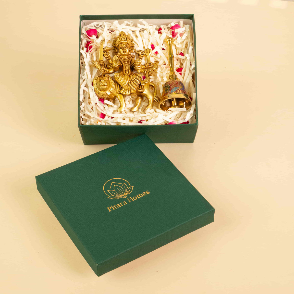 Premium Gift box Brass Sherawali Maa & Meenakari Bell