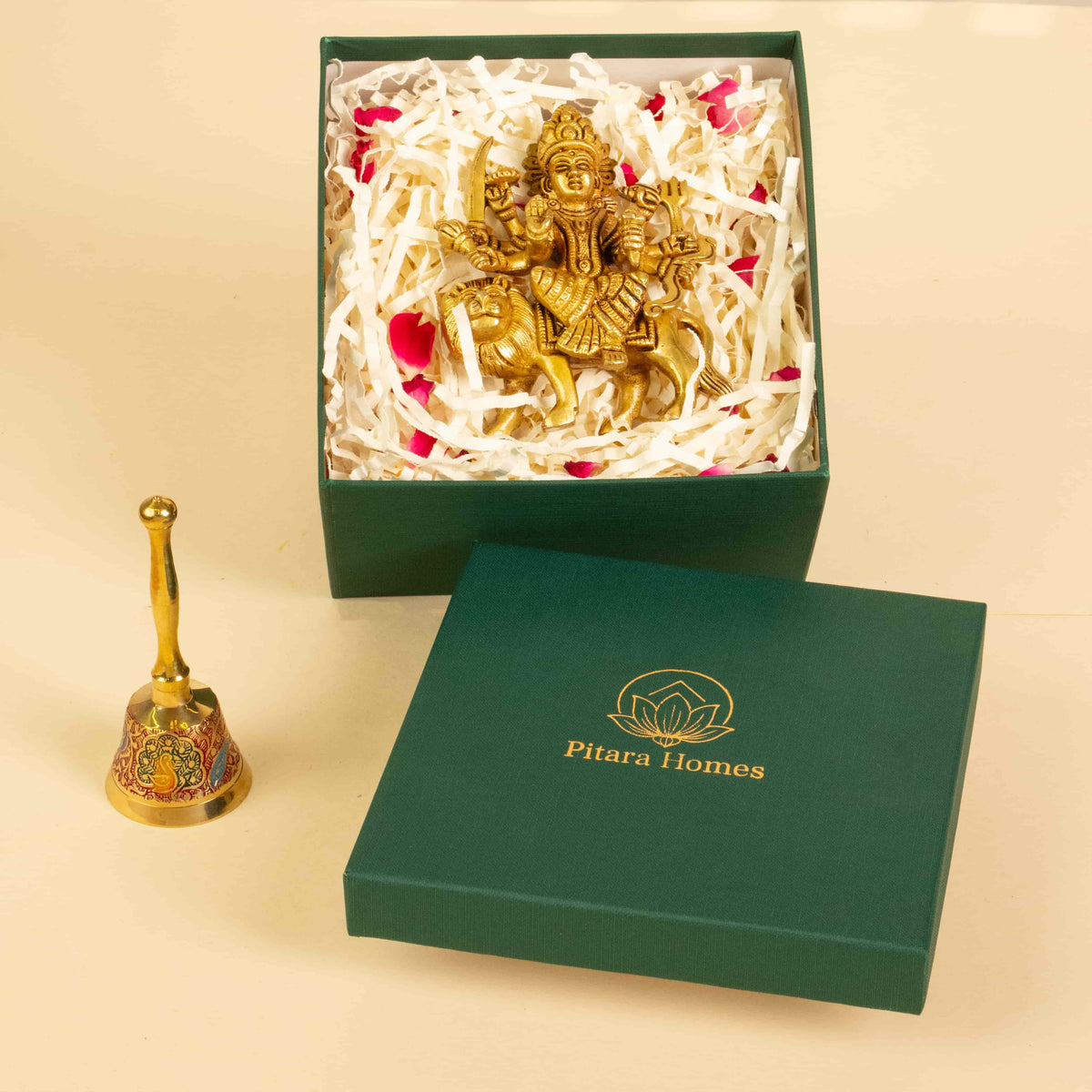 Premium Gift box Brass Sherawali Maa & Meenakari Bell