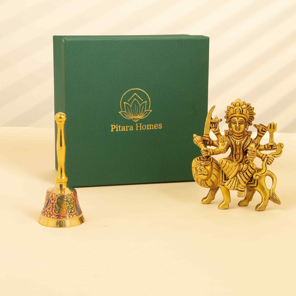 Premium Gift box Brass Sherawali Maa & Meenakari Bell