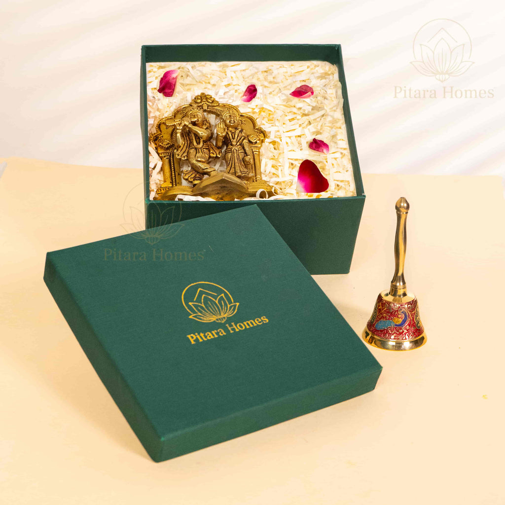 Beautiful Radha Krishna with Peacock Meenakari Bell