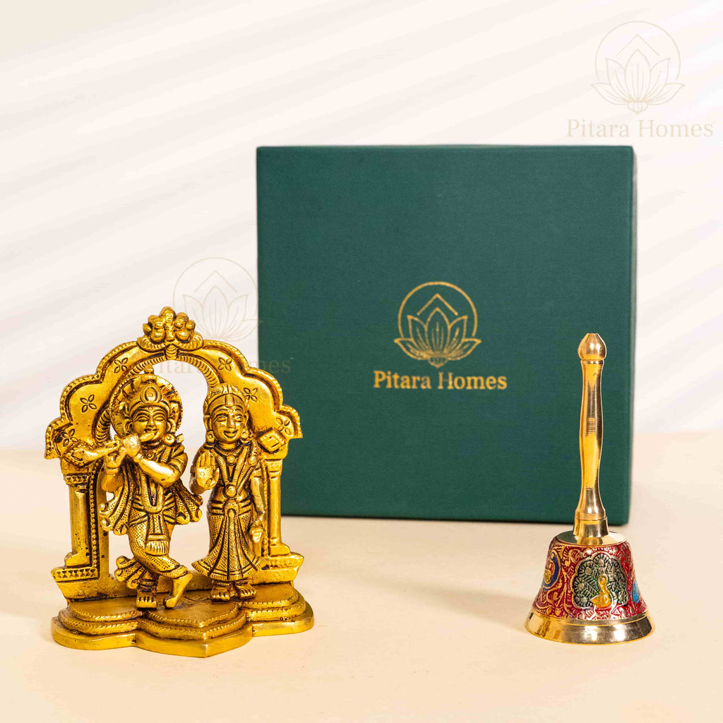 Beautiful Radha Krishna with Peacock Meenakari Bell