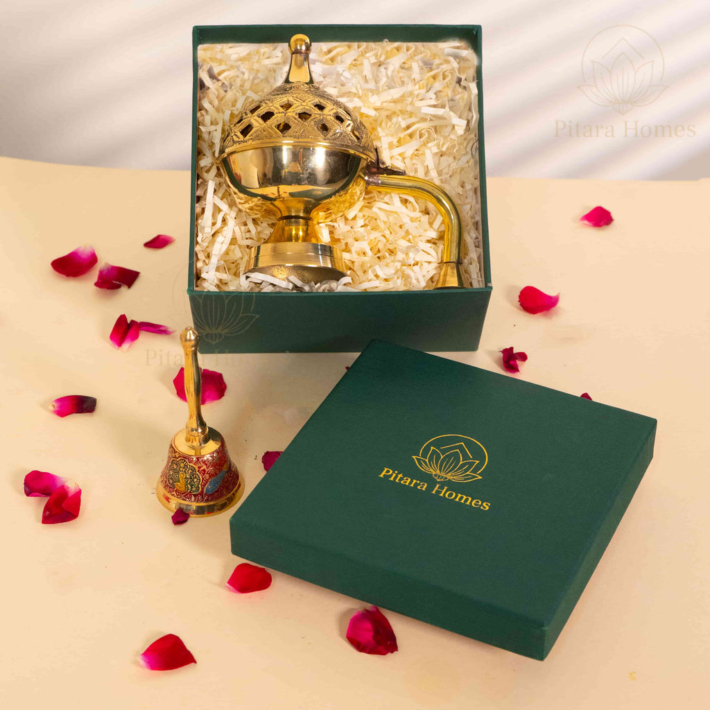 Traditional Brass Incense with Small Temple Bell