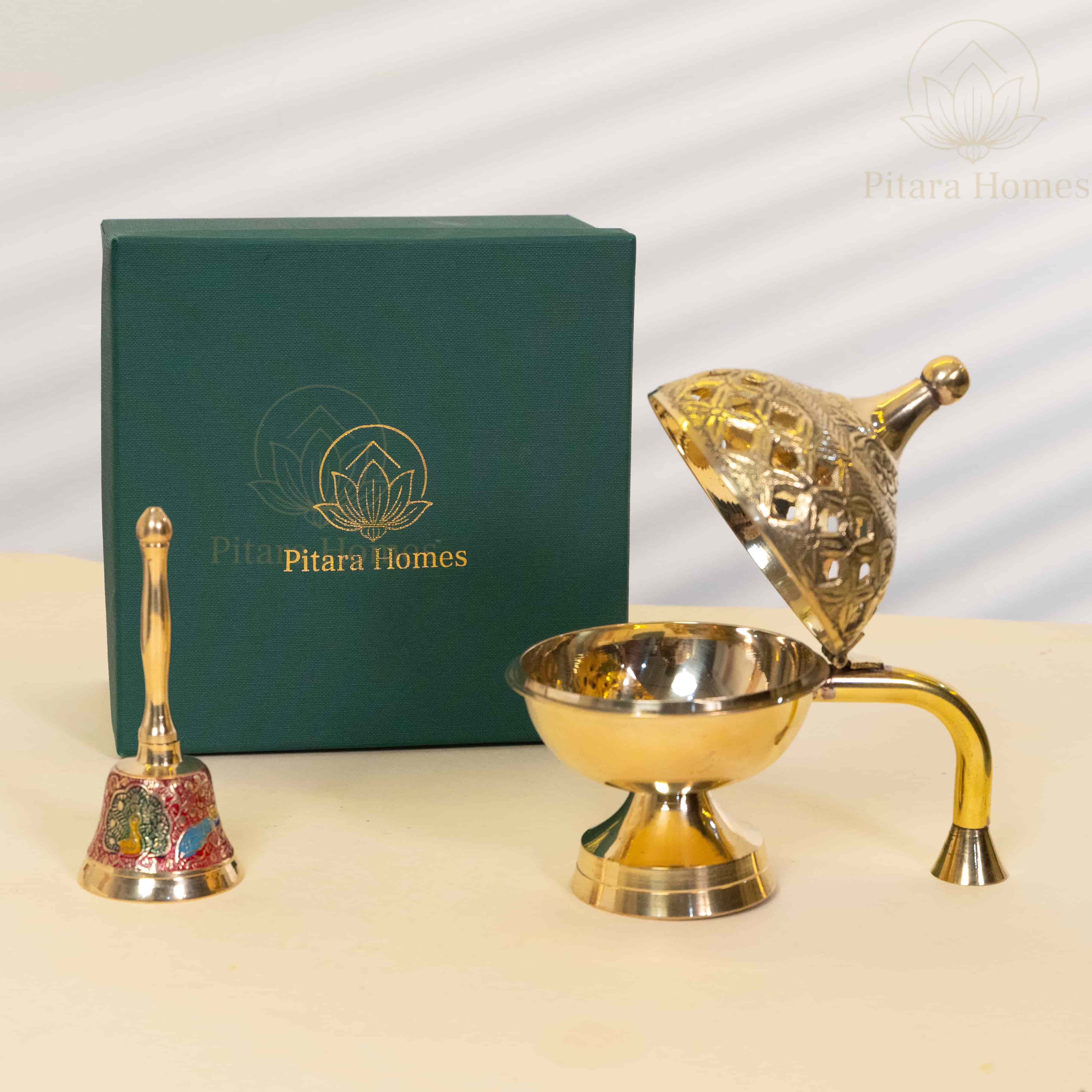 Traditional Brass Incense with Small Temple Bell