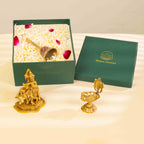 Pure Brass Krishna idol with Meenakari bell and Diya