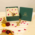 Pure Brass Krishna idol with Meenakari bell and Diya