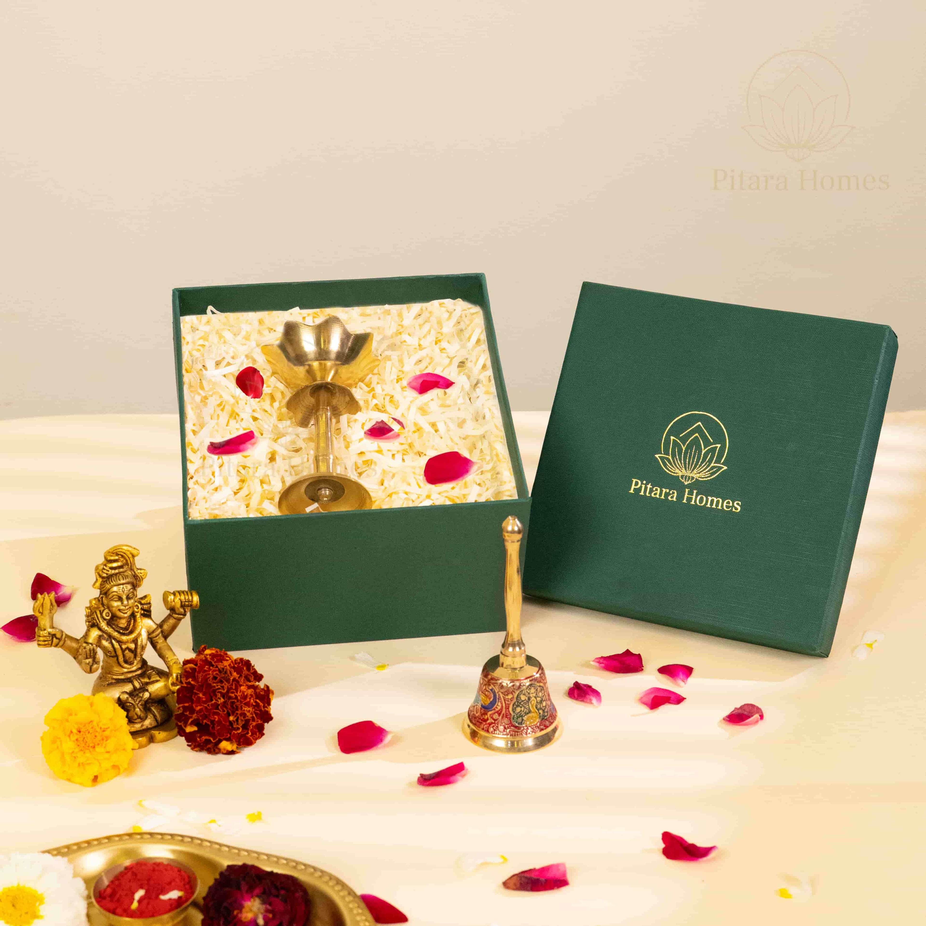 Shiva Idol with Lotus Diya and Hand Bell