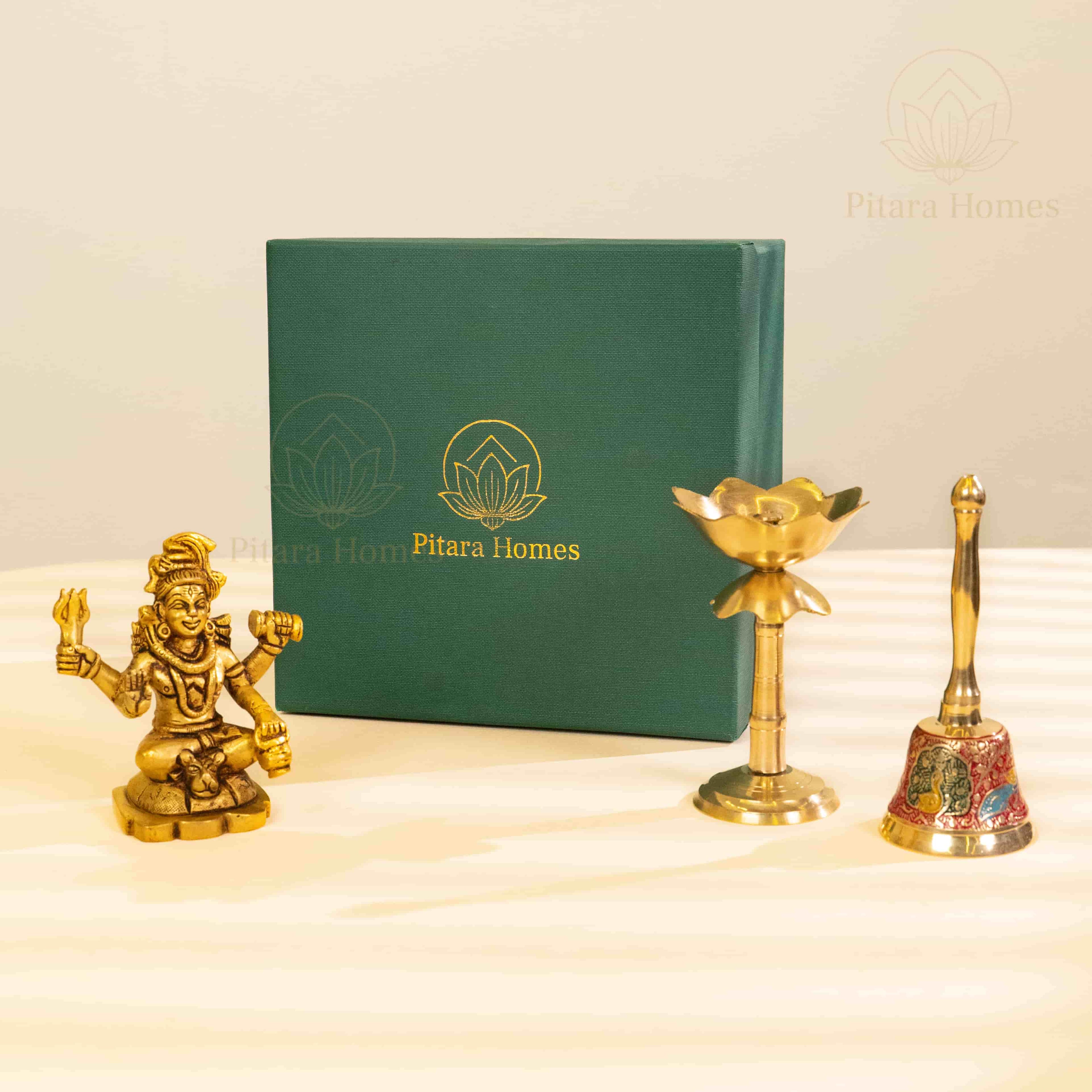 Shiva Idol with Lotus Diya and Hand Bell