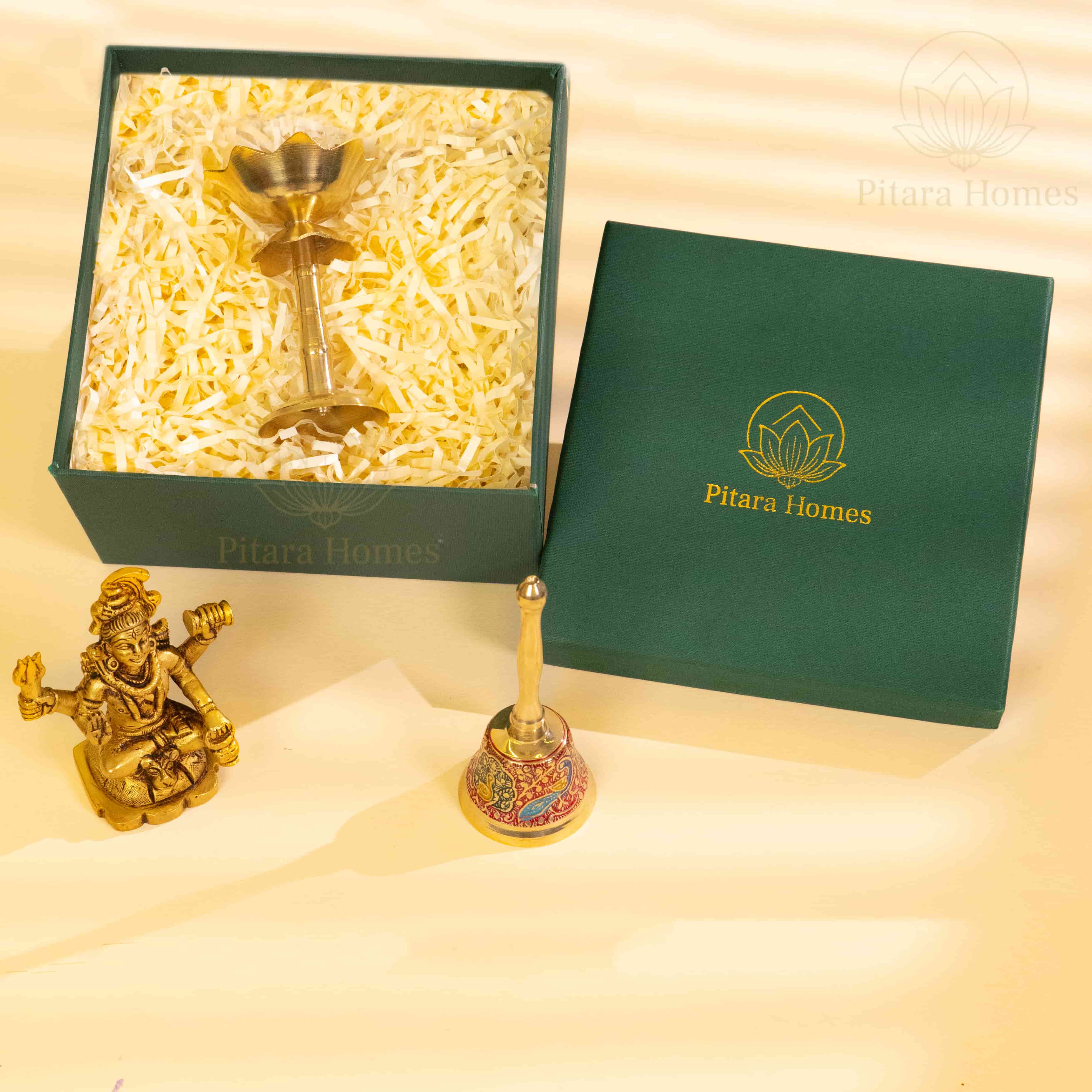 Shiva Idol with Lotus Diya and Hand Bell