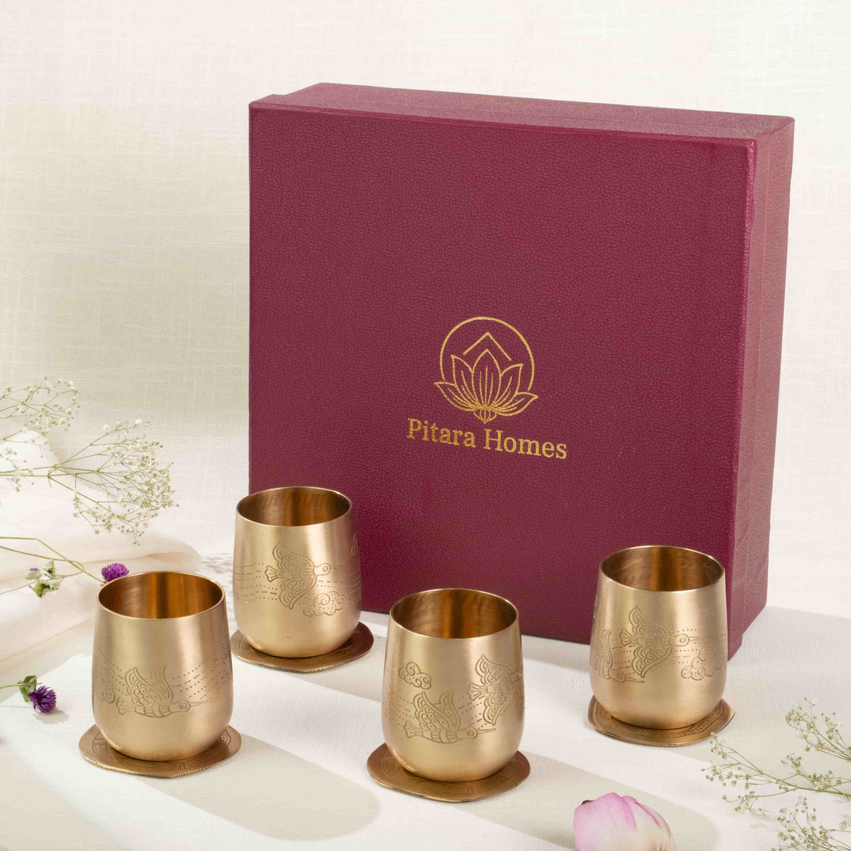 Amber Pakshi Glasses & Jal Katha Coasters Gift Set