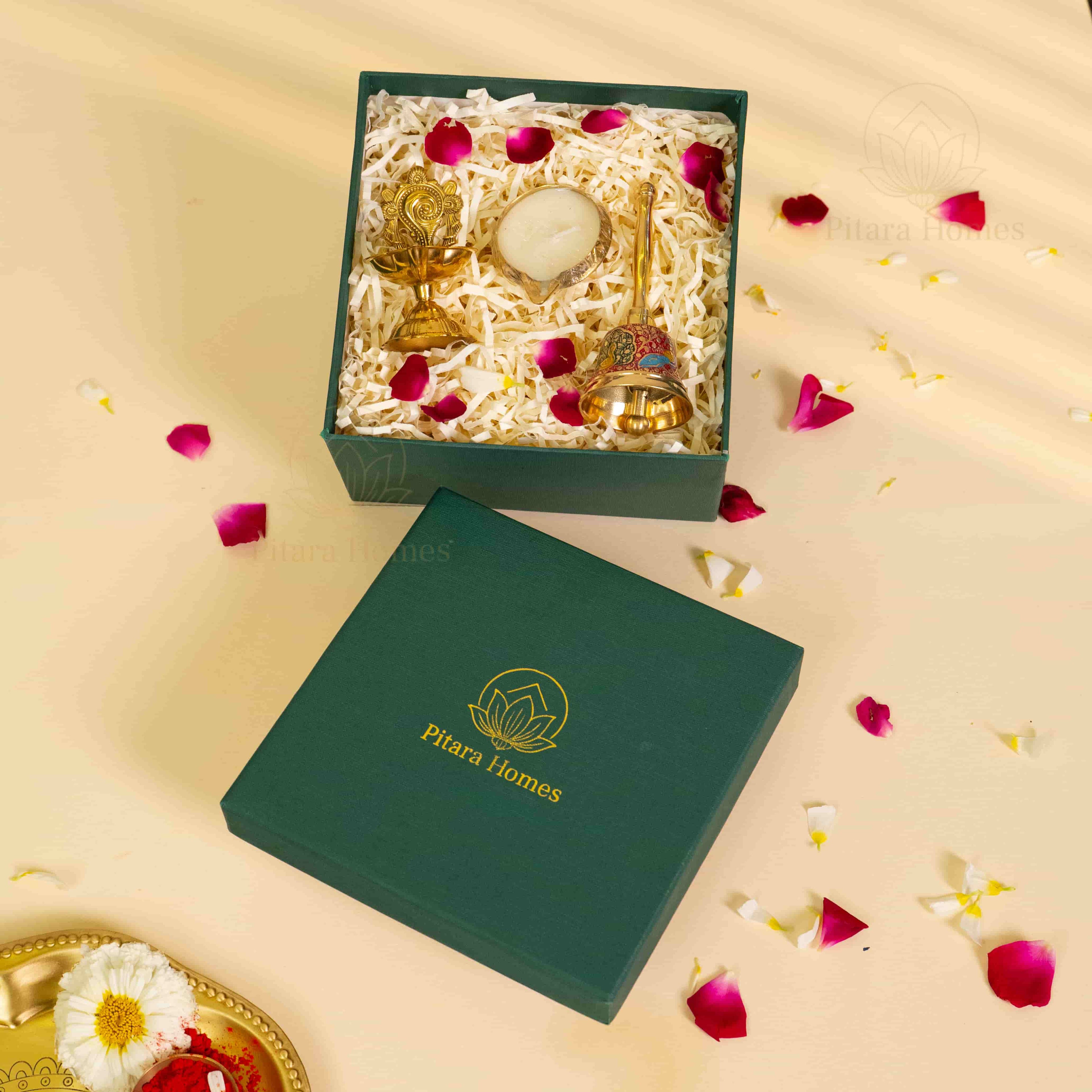 Divine Meenakari bell with Diya & Brass Candle