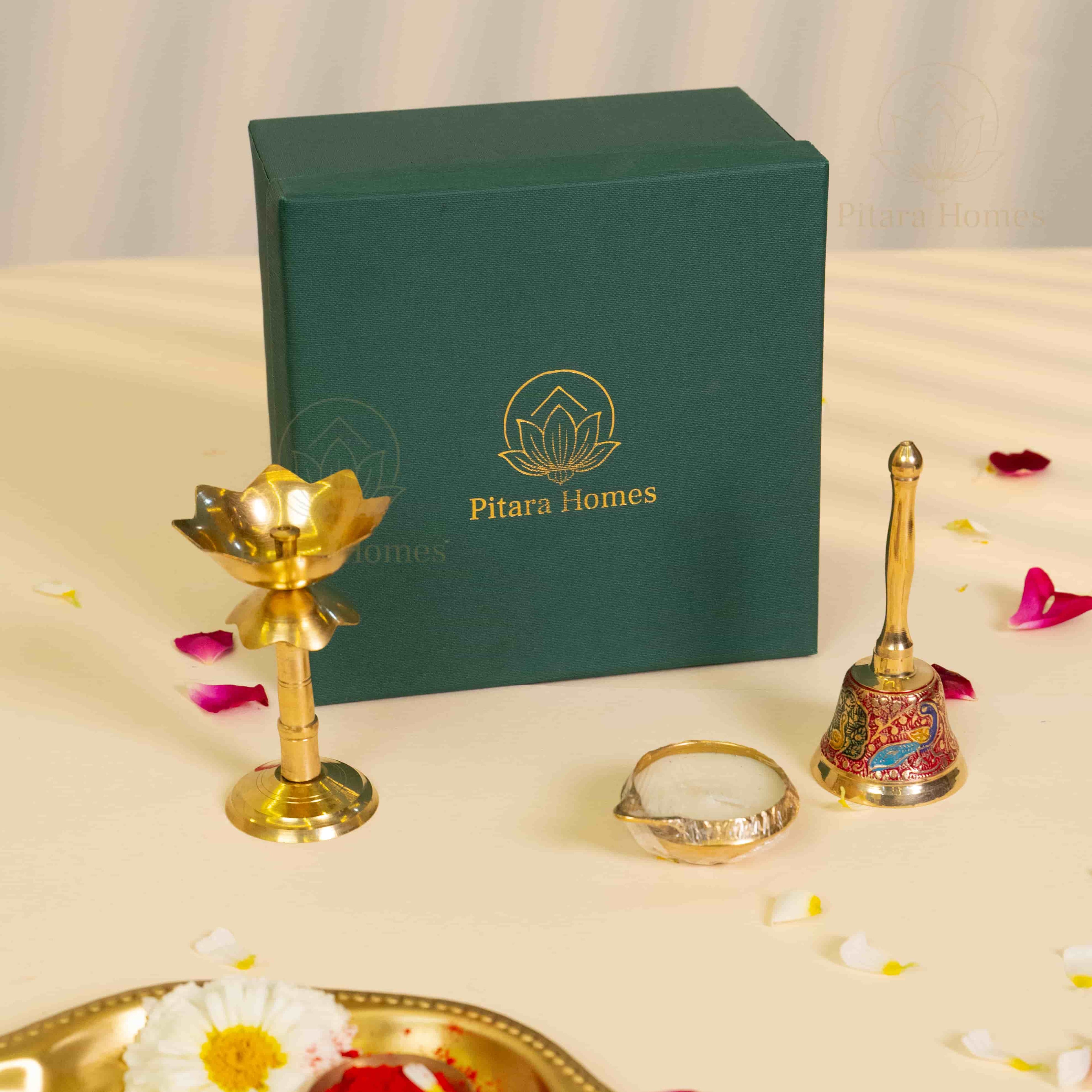 Divine Meenakari bell with Diya & Brass Candle