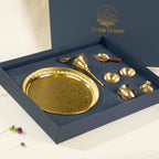 Pure Brass Etched Pooja Thali (Set of 8)