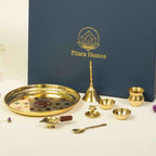 Pure Brass Om and Swastika Pooja Thali (Set of 8)