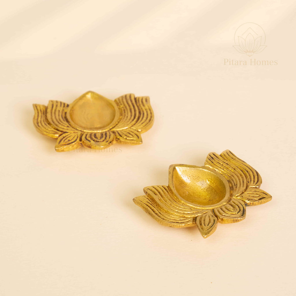 Pure Brass Lotus Diya Set of 2