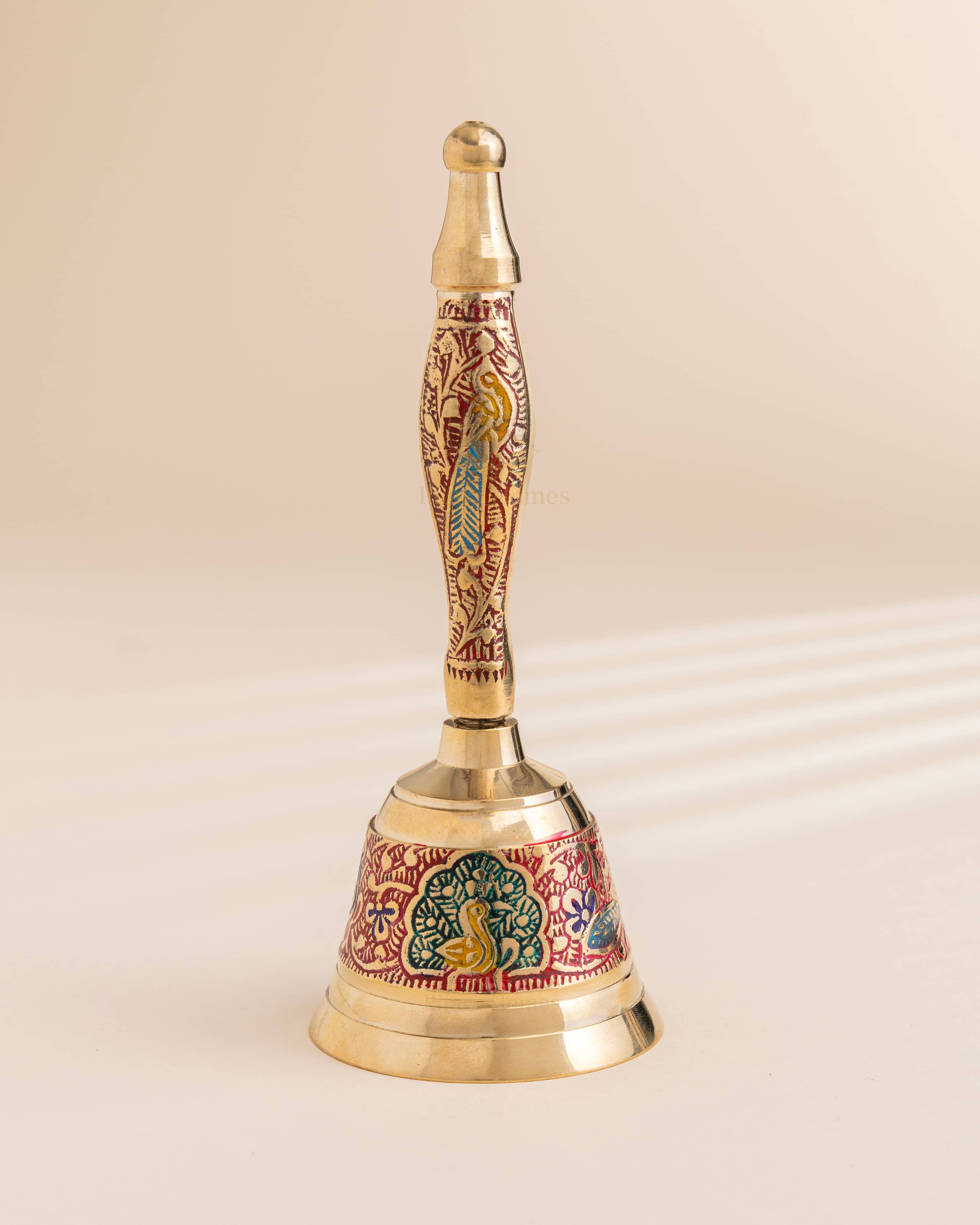 Pure Brass Peacock Meenakari Hand bell