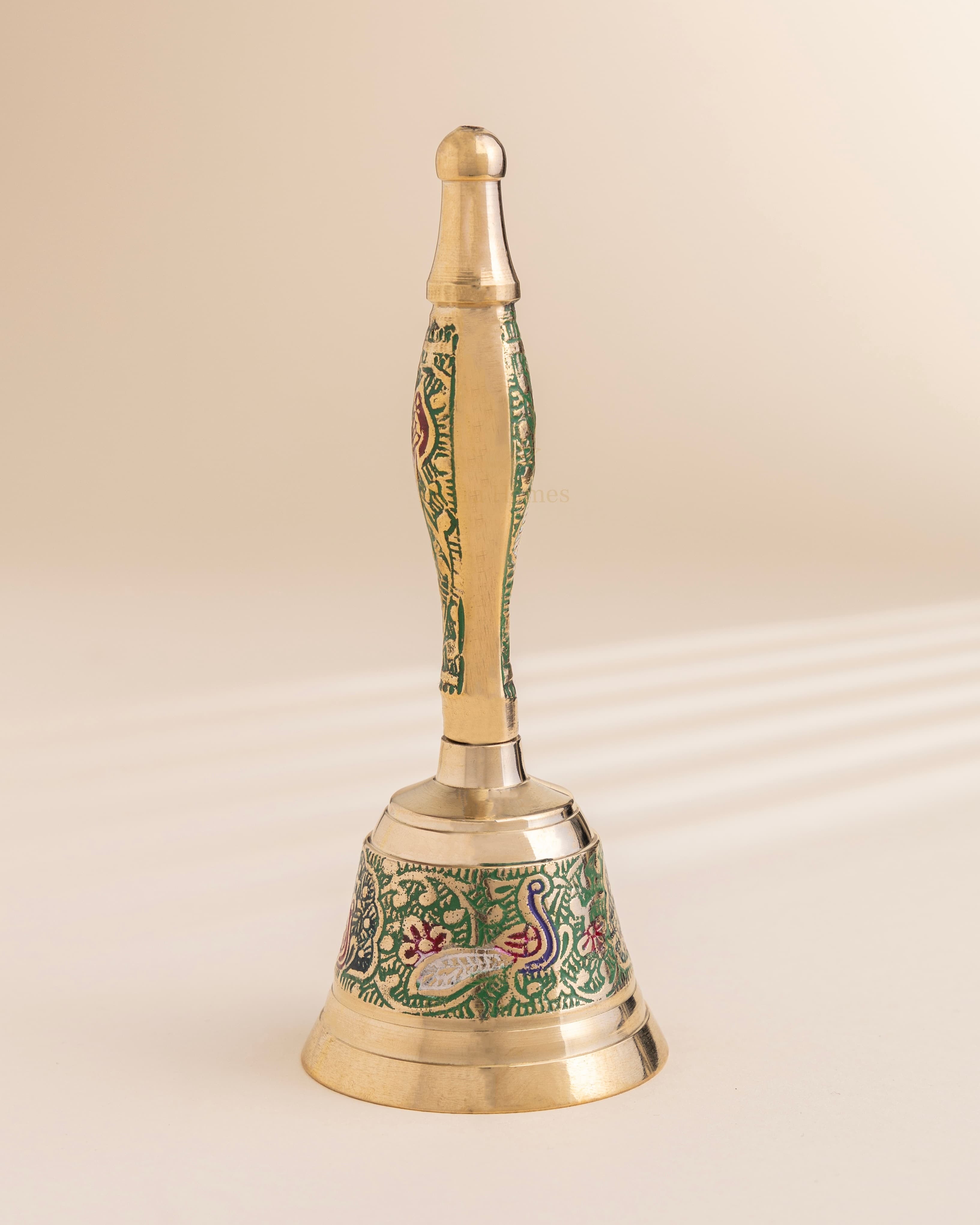 Pure Brass Peacock Meenakari Hand bell