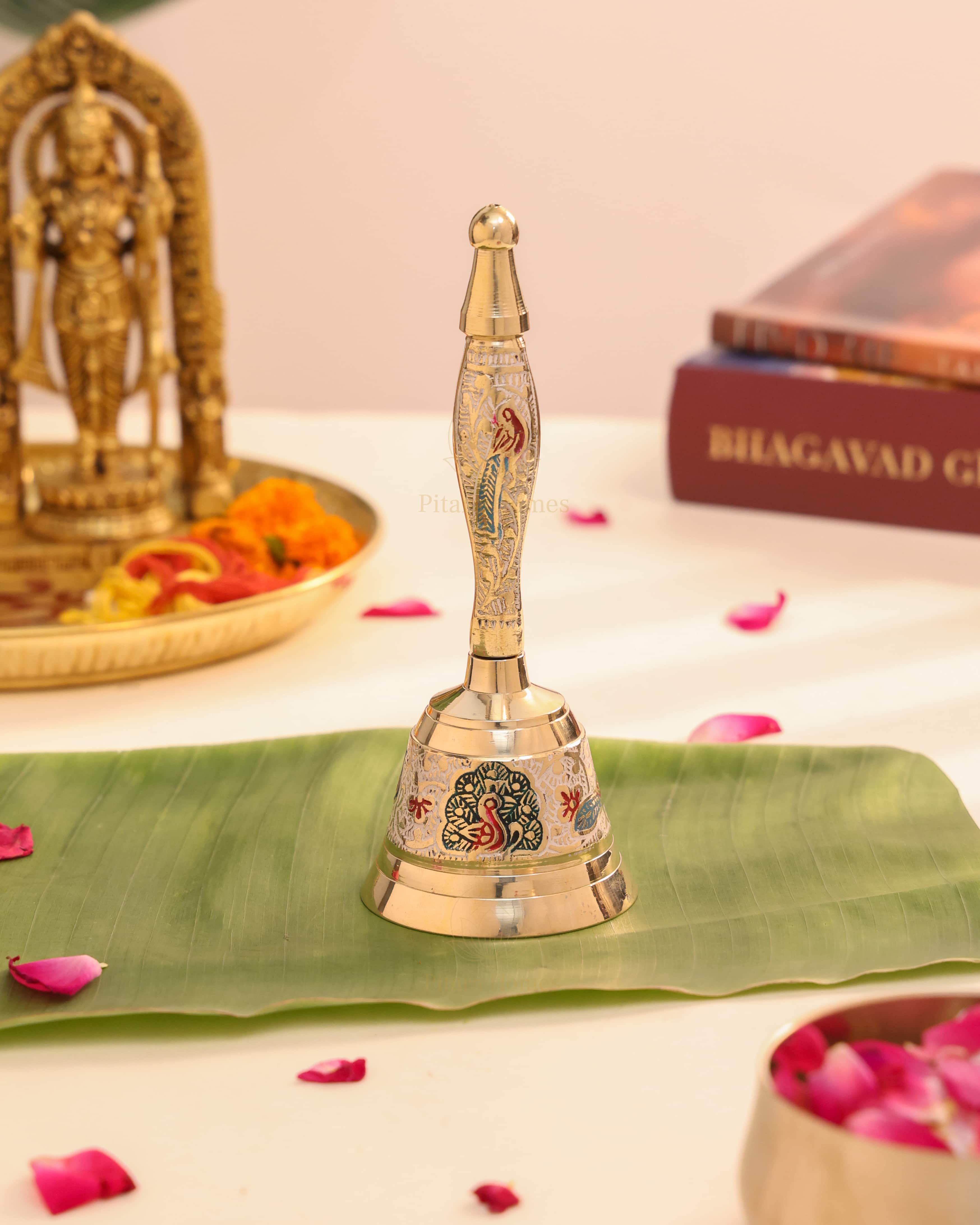 Pure Brass Peacock Meenakari Hand bell