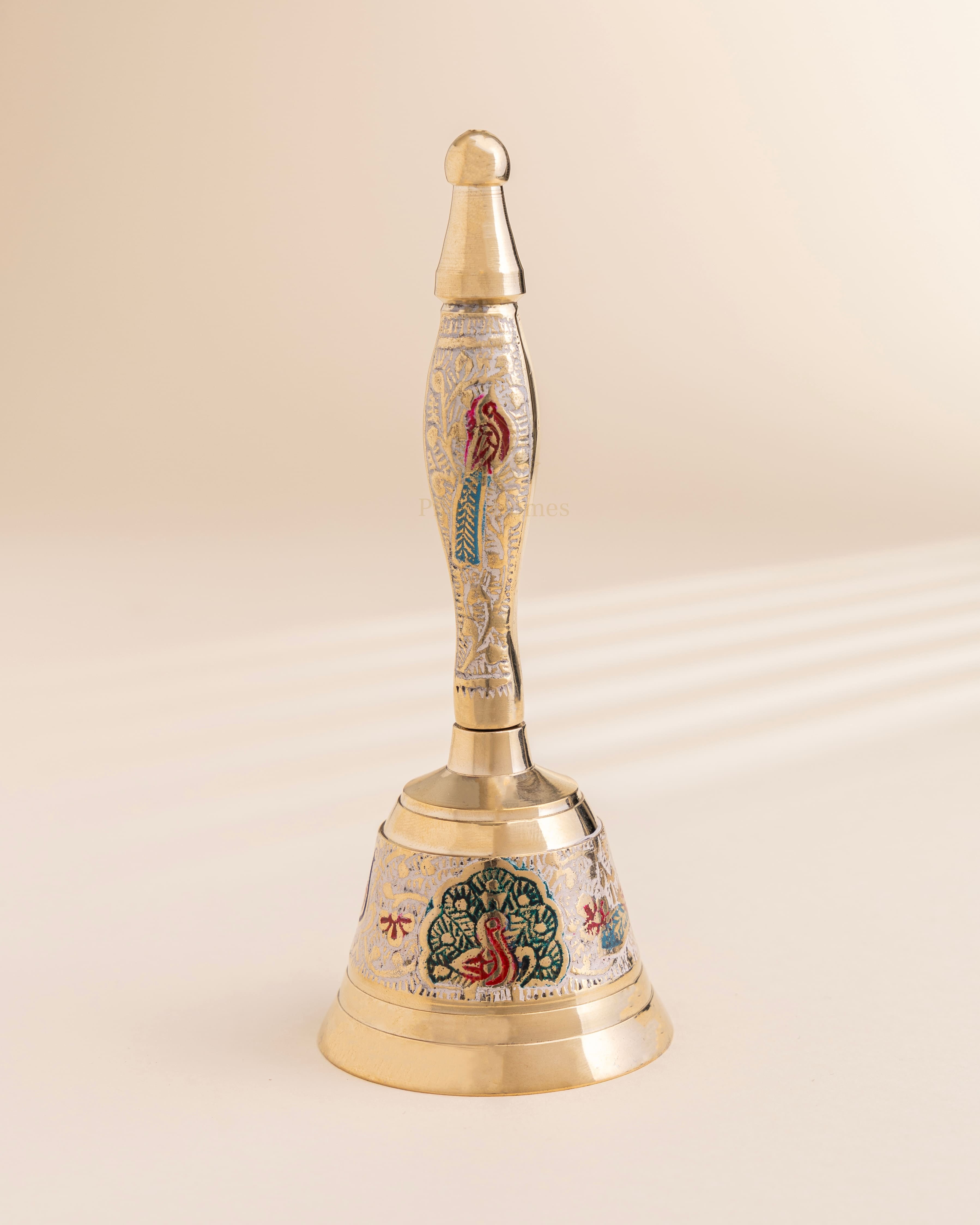 Pure Brass Peacock Meenakari Hand bell