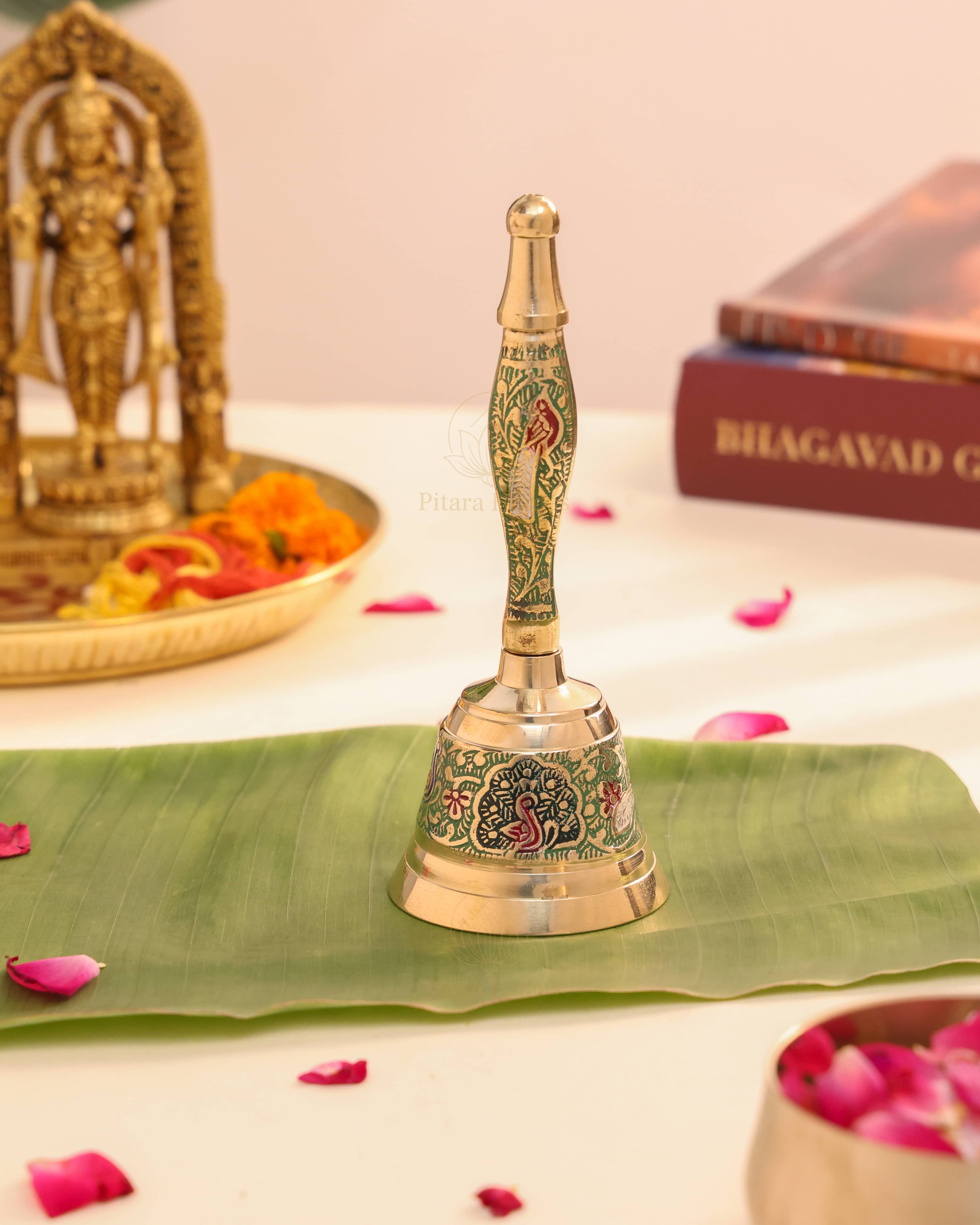 Pure Brass Peacock Meenakari Hand bell