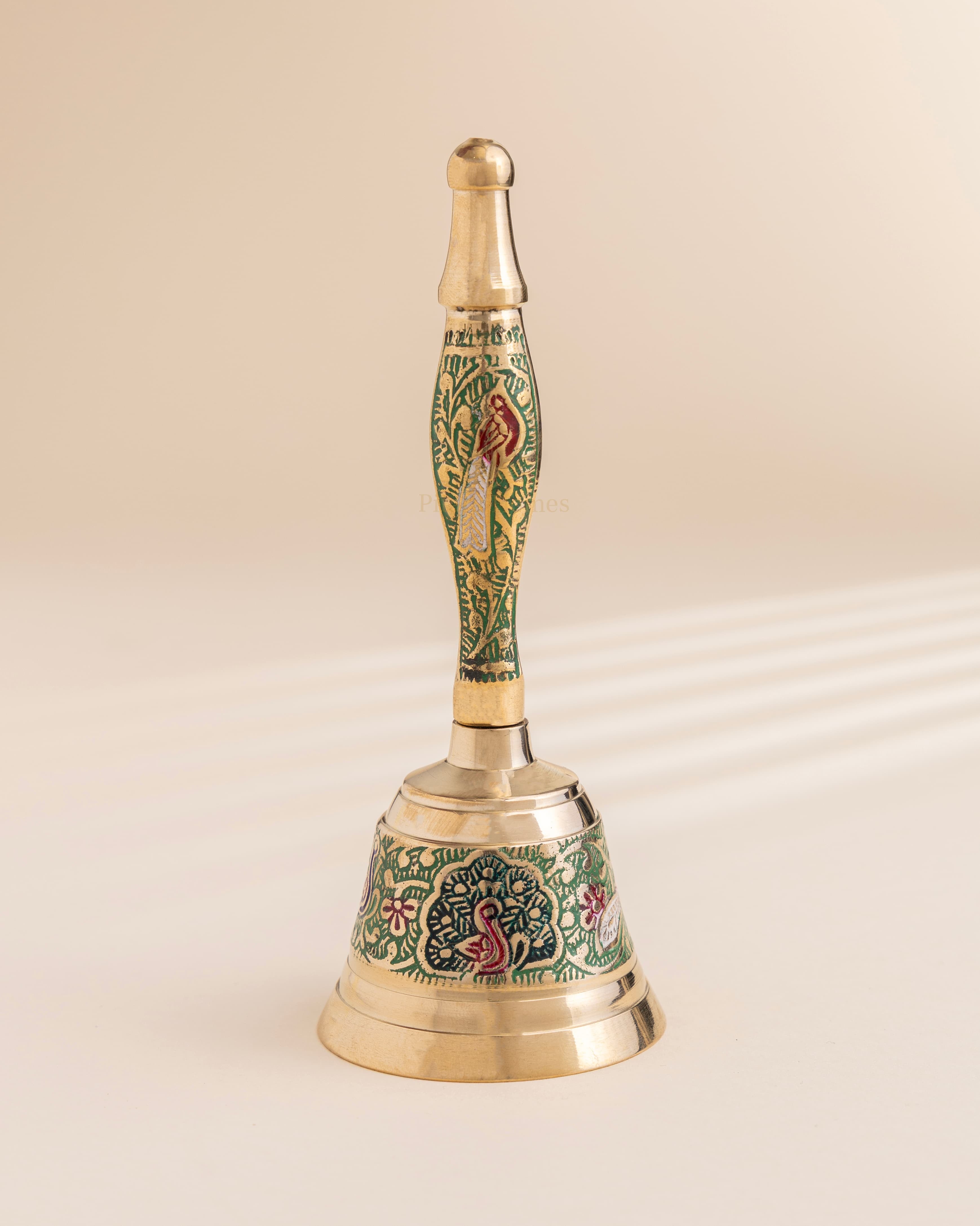 Pure Brass Peacock Meenakari Hand bell
