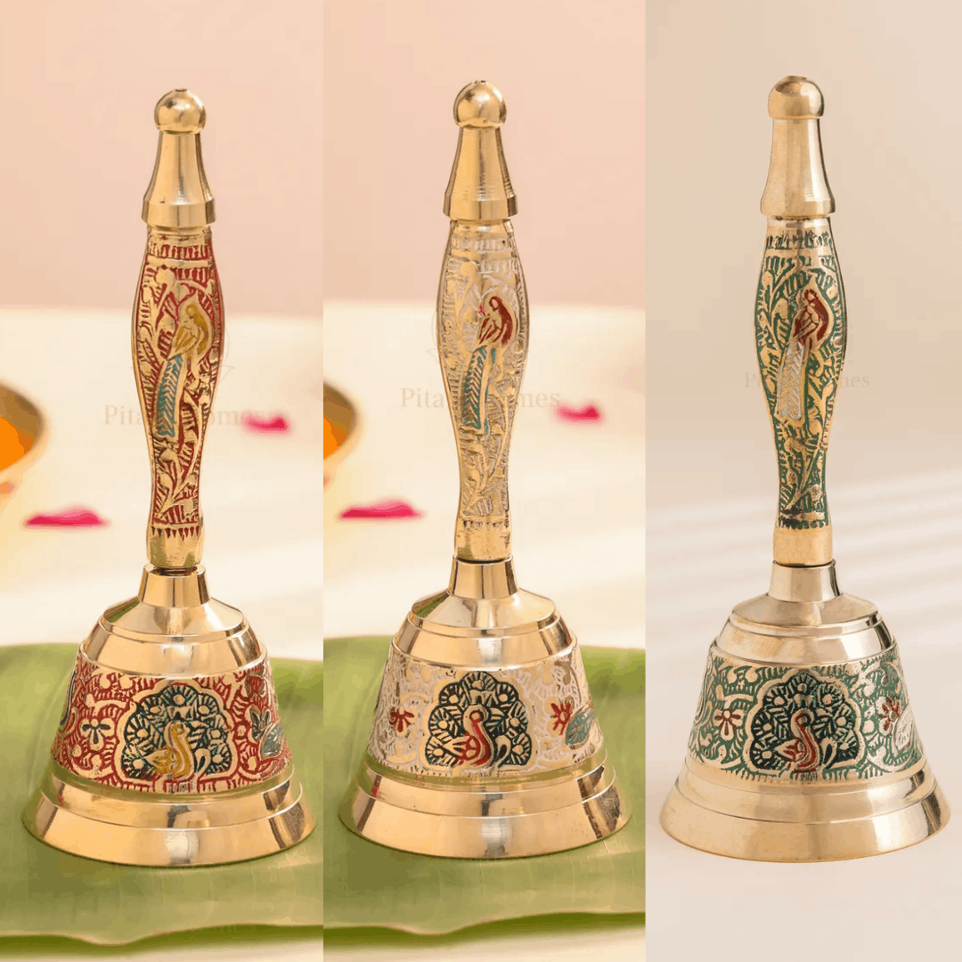 Pure Brass Peacock Meenakari Hand bell
