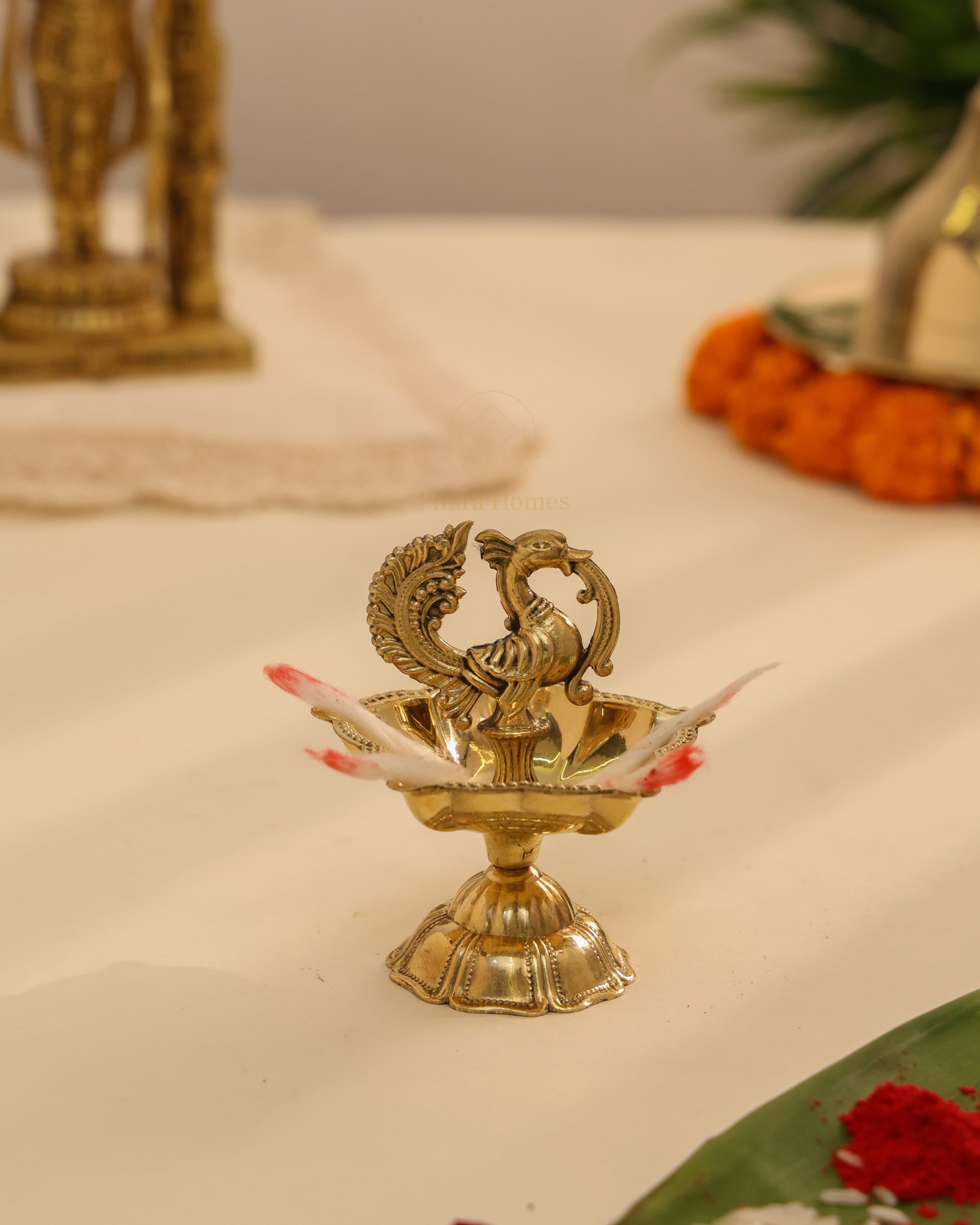 Pure Brass Peacock Deepak