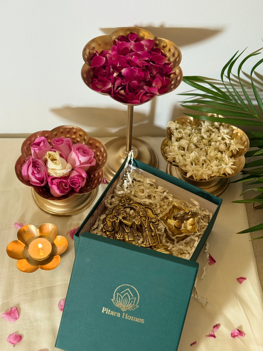 Beautiful Radha Krishna with Peacock Design Diya