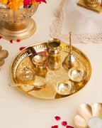 Pure Brass Etched Pooja Thali Set