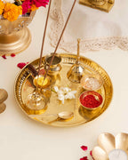 Pure Brass Etched Pooja Thali Set