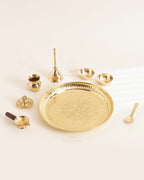 Pure Brass Etched Pooja Thali Set