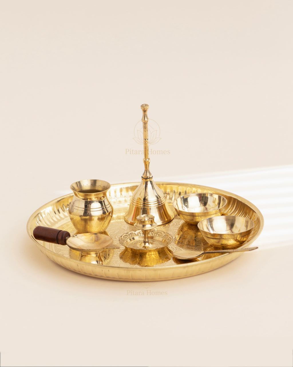 Pure Brass Etched Pooja Thali Set