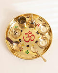 Pure Brass Om and Swastika Pooja Thali (Set of 8)