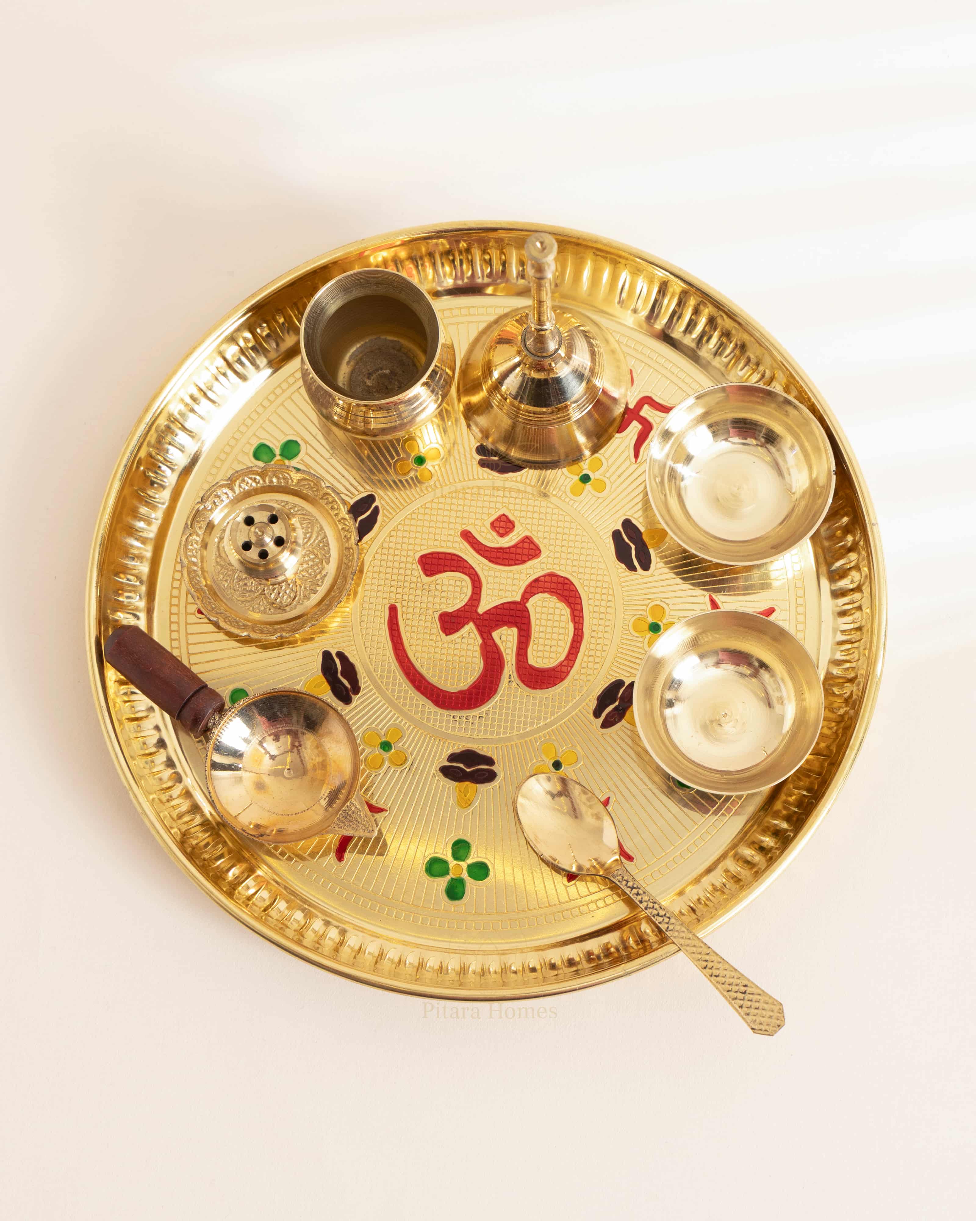 Pure Brass Om and Swastika Pooja Thali Set