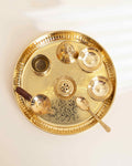 Pure Brass Etched Pooja Thali (Set of 8)