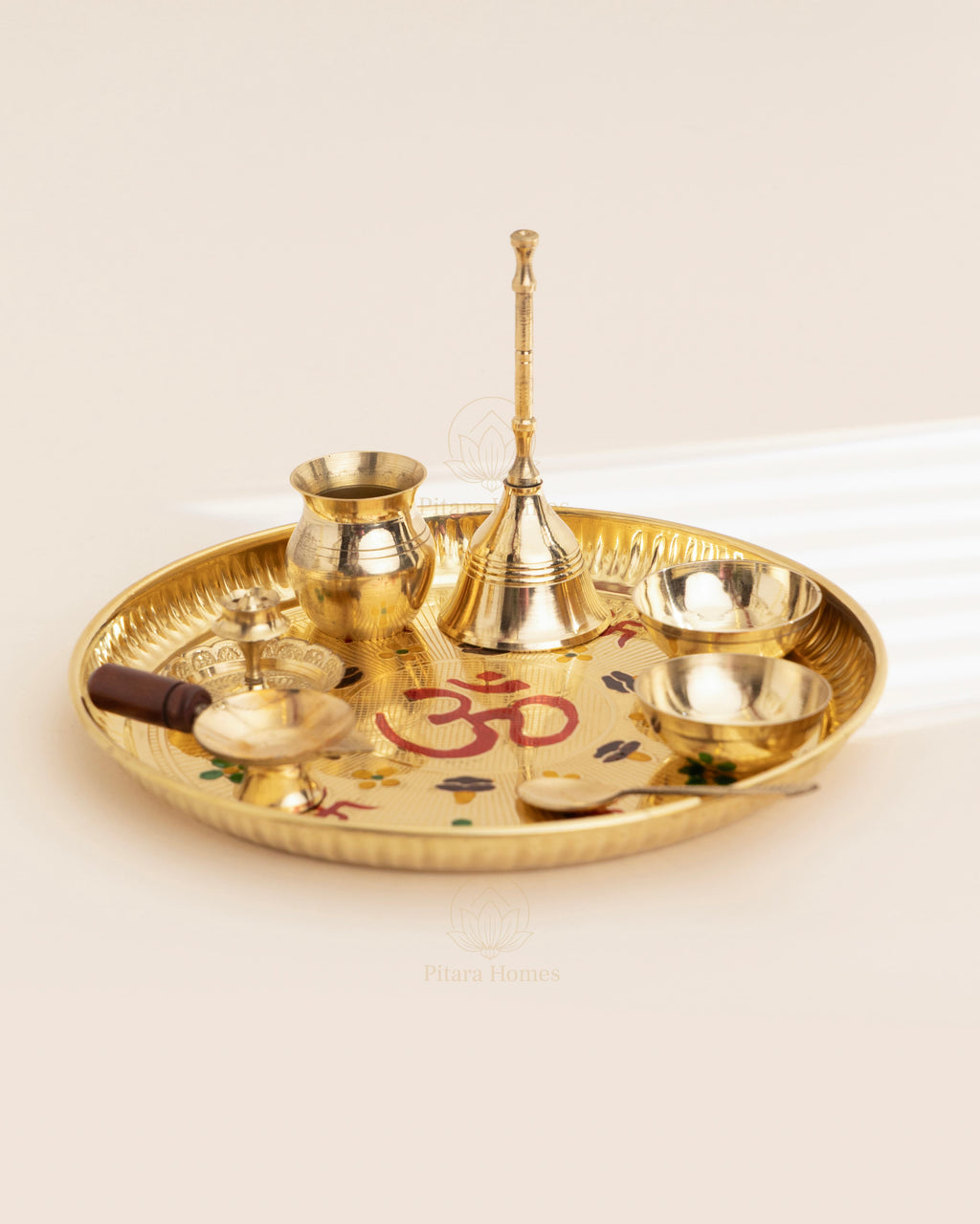 Pure Brass Om and Swastika Pooja Thali Set