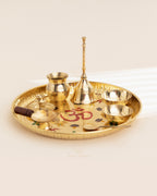Pure Brass Om and Swastika Pooja Thali Set