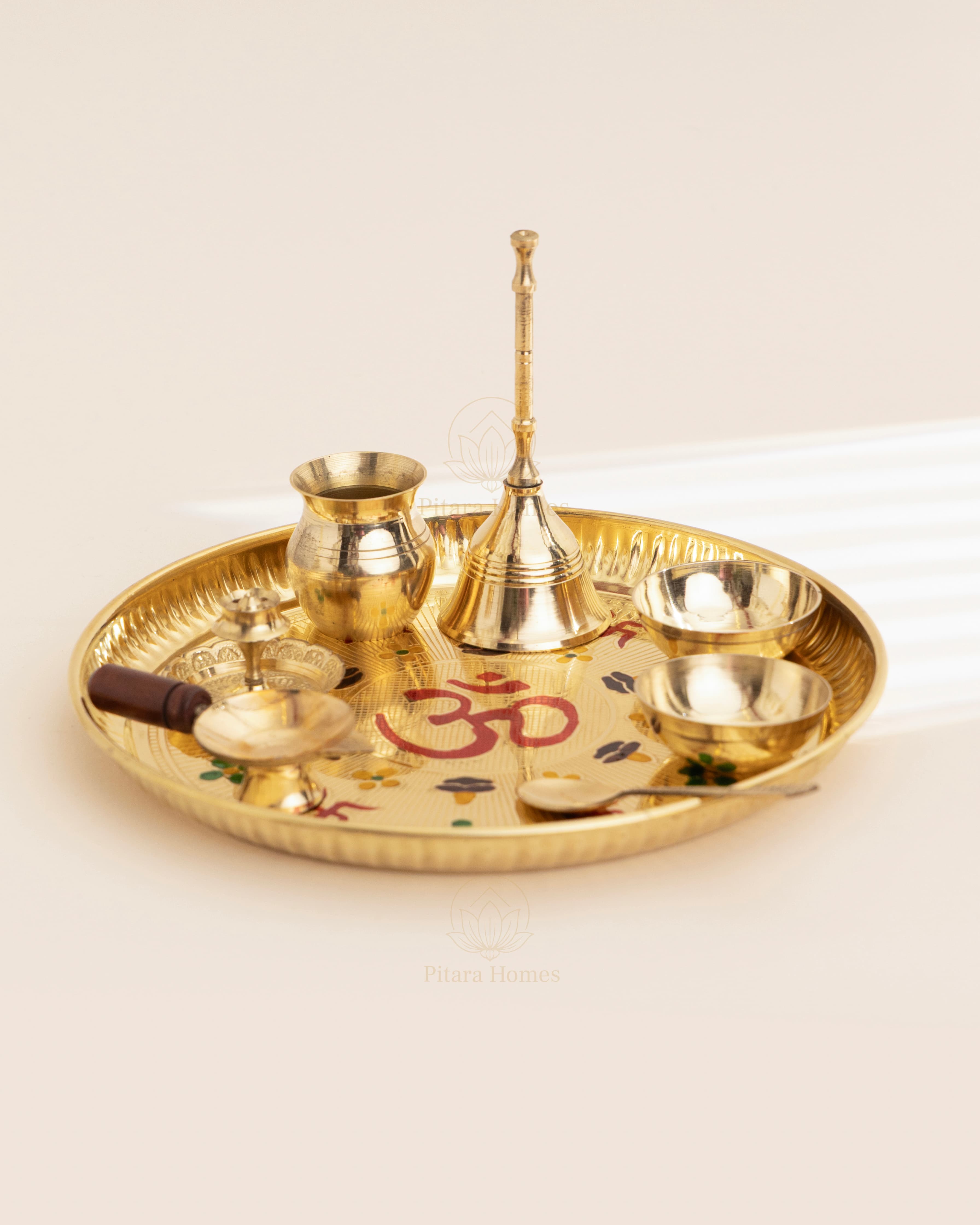 Pure Brass Om and Swastika Pooja Thali Set