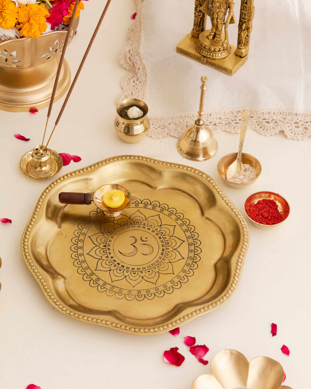 Pure Brass Flower Pooja Thali