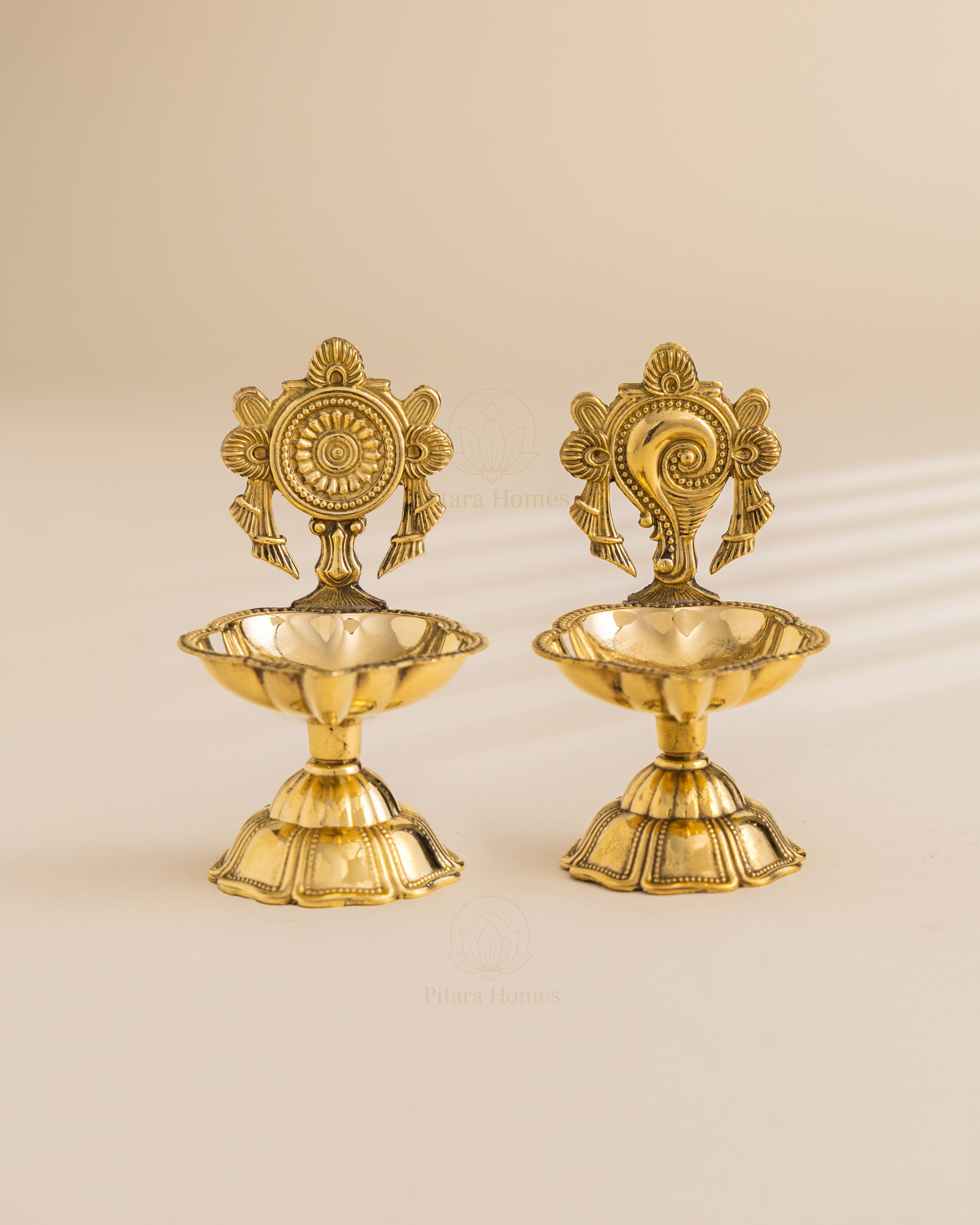 Pure Brass Shank & Chakra Deepak Set