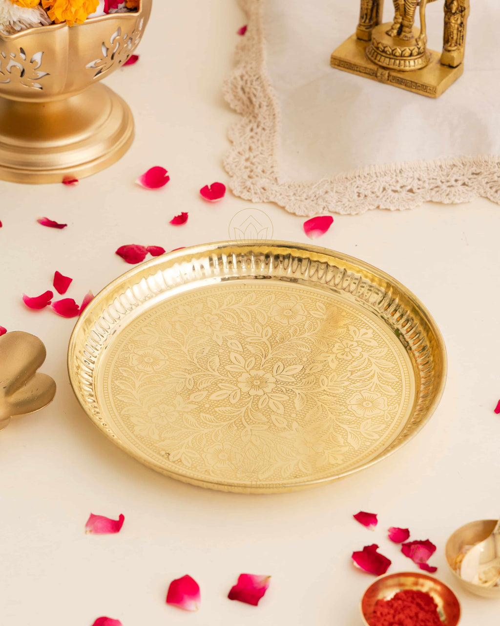 Pure Brass Etched Pooja Plate